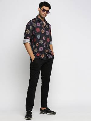 men's long sleeves ethnic motifs black shirt 5