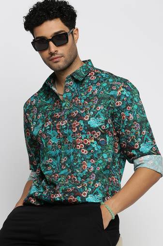 Showoff men's long sleeves graphic blue shirt
