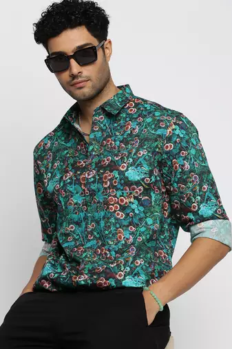 Showoff men's long sleeves graphic blue shirt