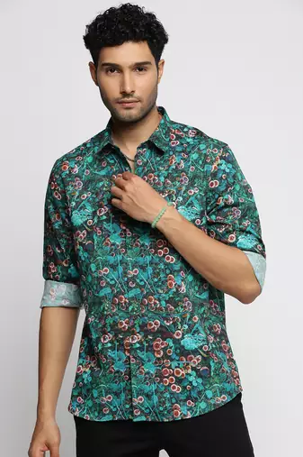 Showoff men's long sleeves graphic blue shirt