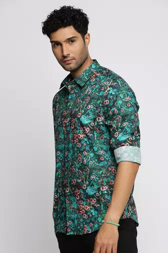 Showoff men's long sleeves graphic blue shirt