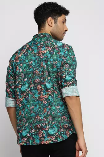 Showoff men's long sleeves graphic blue shirt