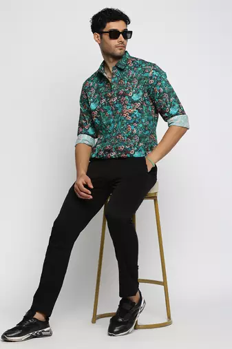 Showoff men's long sleeves graphic blue shirt