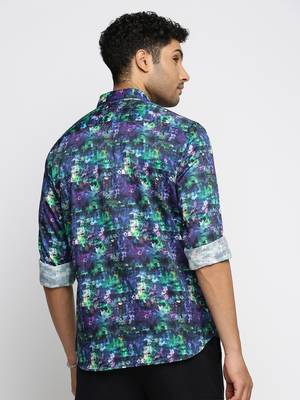 men's long sleeves abstract navy blue shirt 4