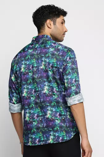 men's long sleeves abstract navy blue shirt