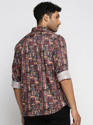men's long sleeves ethnic motifs brown shirt 4