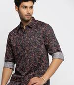 Showoff men's long sleeves floral black shirt