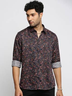 Showoff men's long sleeves floral black shirt 2