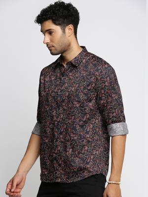 Showoff men's long sleeves floral black shirt 3