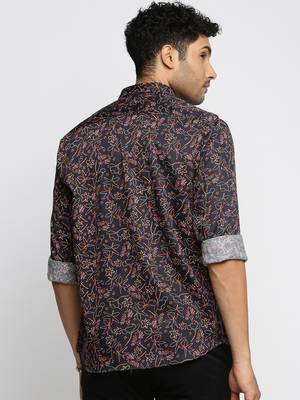 Showoff men's long sleeves floral black shirt 4