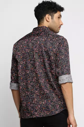 Showoff men's long sleeves floral black shirt