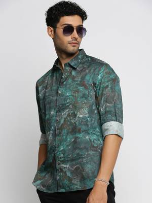 Showoff men's long sleeves abstract green shirt 1