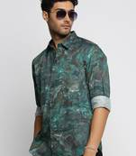 Showoff men's long sleeves abstract green shirt
