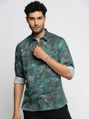 Showoff men's long sleeves abstract green shirt 2