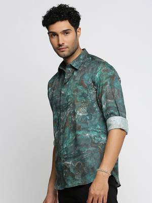 Showoff men's long sleeves abstract green shirt 3