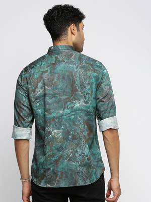 Showoff men's long sleeves abstract green shirt 4