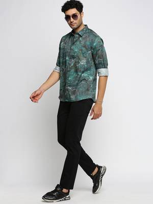 Showoff men's long sleeves abstract green shirt 5