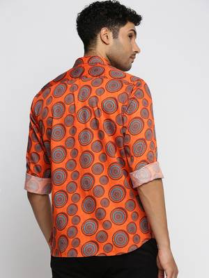 men's long sleeves ethnic motifs orange shirt 4