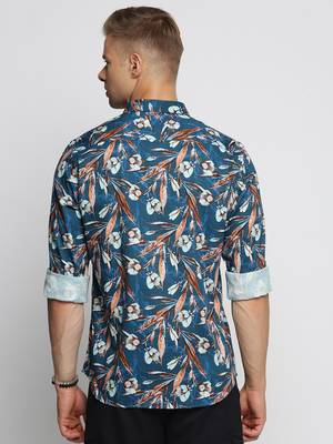 men's long sleeves floral teal shirt 4