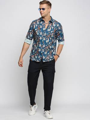 men's long sleeves floral teal shirt 5
