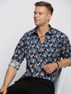 men's long sleeves floral blue shirt 1