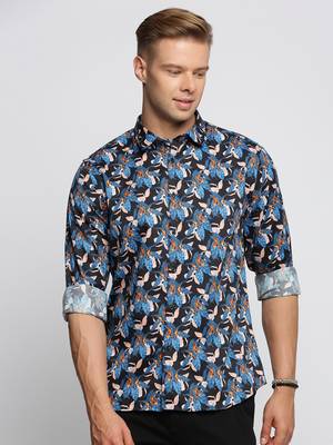 men's long sleeves floral blue shirt 2
