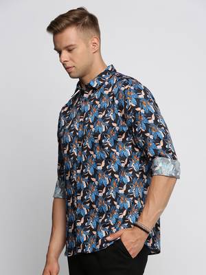 men's long sleeves floral blue shirt 3