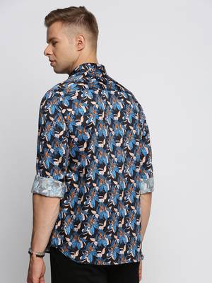 men's long sleeves floral blue shirt 4