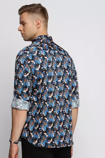 men's long sleeves floral blue shirt