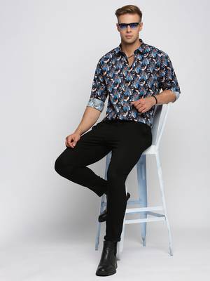men's long sleeves floral blue shirt 5