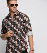 men's long sleeves floral black shirt