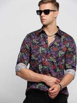 men's long sleeves floral black shirt 1