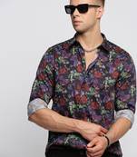 men's long sleeves floral black shirt