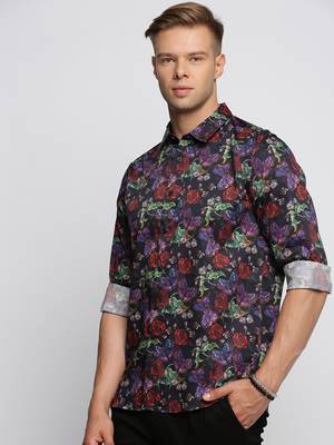 men's long sleeves floral black shirt 3