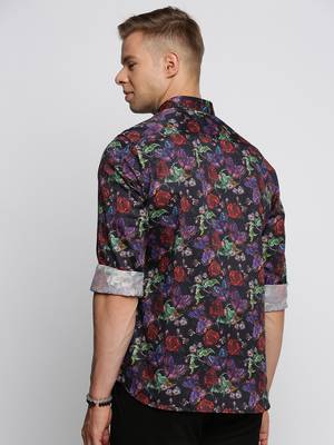 men's long sleeves floral black shirt 4