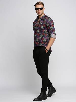 men's long sleeves floral black shirt 5