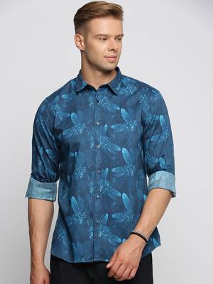 men's long sleeves floral blue shirt 2