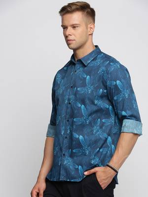 men's long sleeves floral blue shirt 3