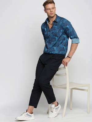 men's long sleeves floral blue shirt 5