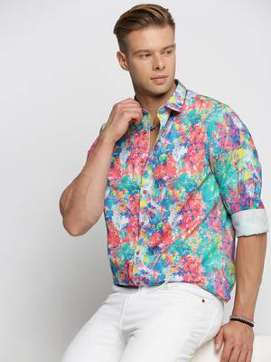 Showoff men's long sleeves abstract blue shirt 1