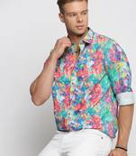 Showoff men's long sleeves abstract blue shirt