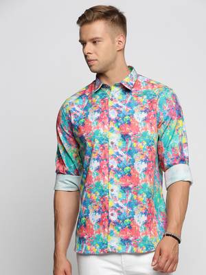 Showoff men's long sleeves abstract blue shirt 2