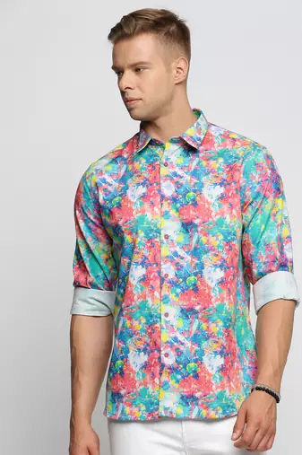 Showoff men's long sleeves abstract blue shirt
