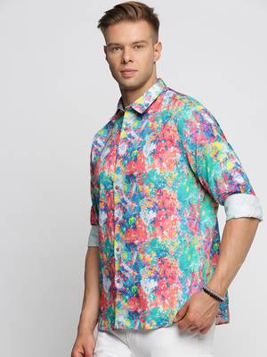 Showoff men's long sleeves abstract blue shirt 3