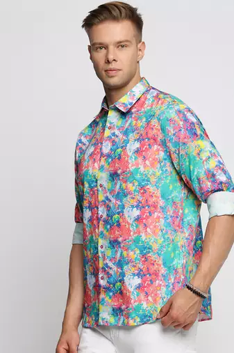 Showoff men's long sleeves abstract blue shirt