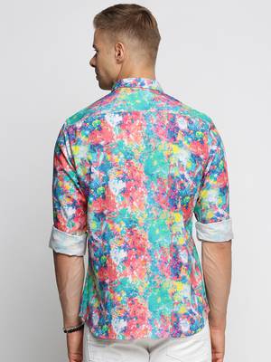 Showoff men's long sleeves abstract blue shirt 4