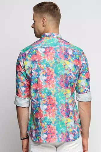 Showoff men's long sleeves abstract blue shirt