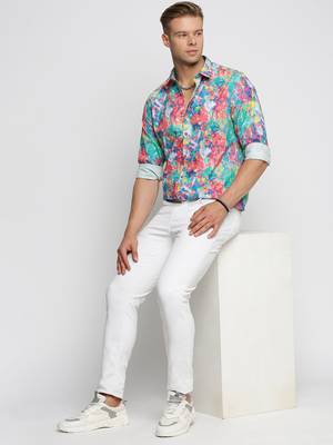 Showoff men's long sleeves abstract blue shirt 5