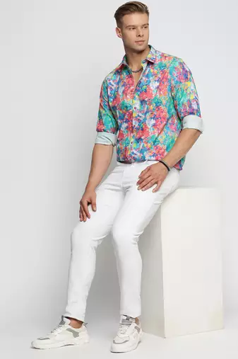 Showoff men's long sleeves abstract blue shirt