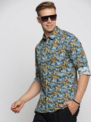 men's long sleeves abstract blue shirt 1